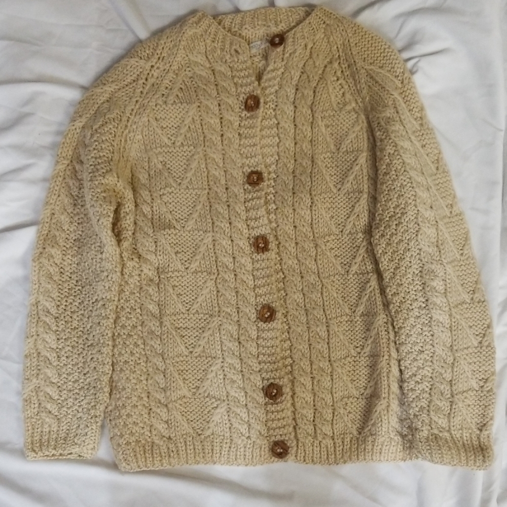 Cozy Italian Wool Cardigan Hand Knit, Small